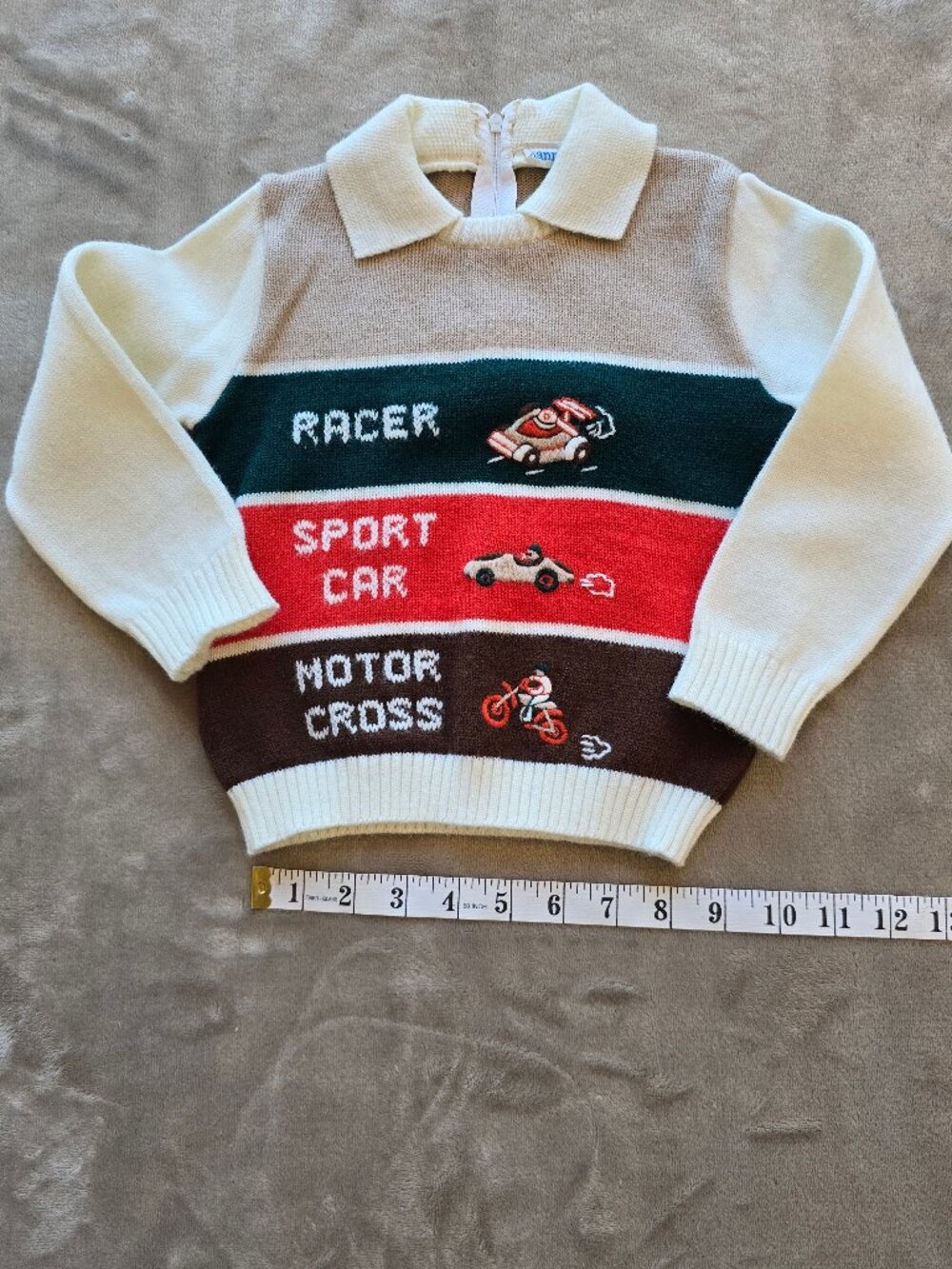 Vintage 70s 80s Nannette Toddler Race Car Knit Sweater 2T 3T Novelty